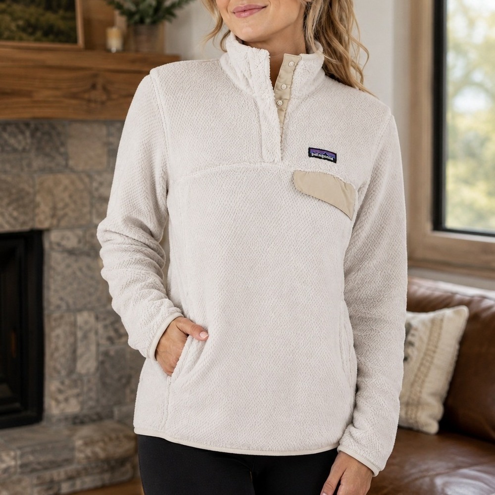 Patagonia Re-Tool Snap-T Fleece Pullover Jacket Polartec Cream White Large